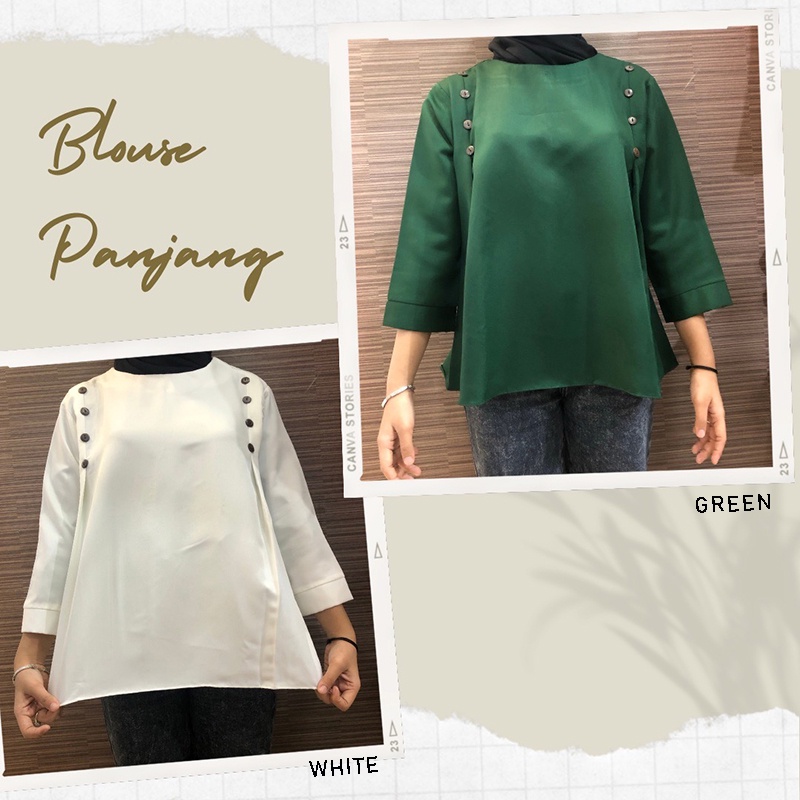 Evercloth Blouse Panjang Atasan Wanita Blouse Lengan Panjang