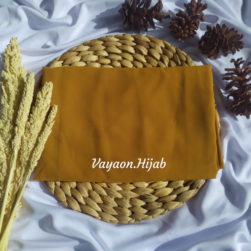 (GRAB INSTAN) HIJAB PASHMINA CERUTY 200x75 JILBAB PASHMINA CERUTY BABYDOLL PREMIUM TEPI JAHIT-Kunyit