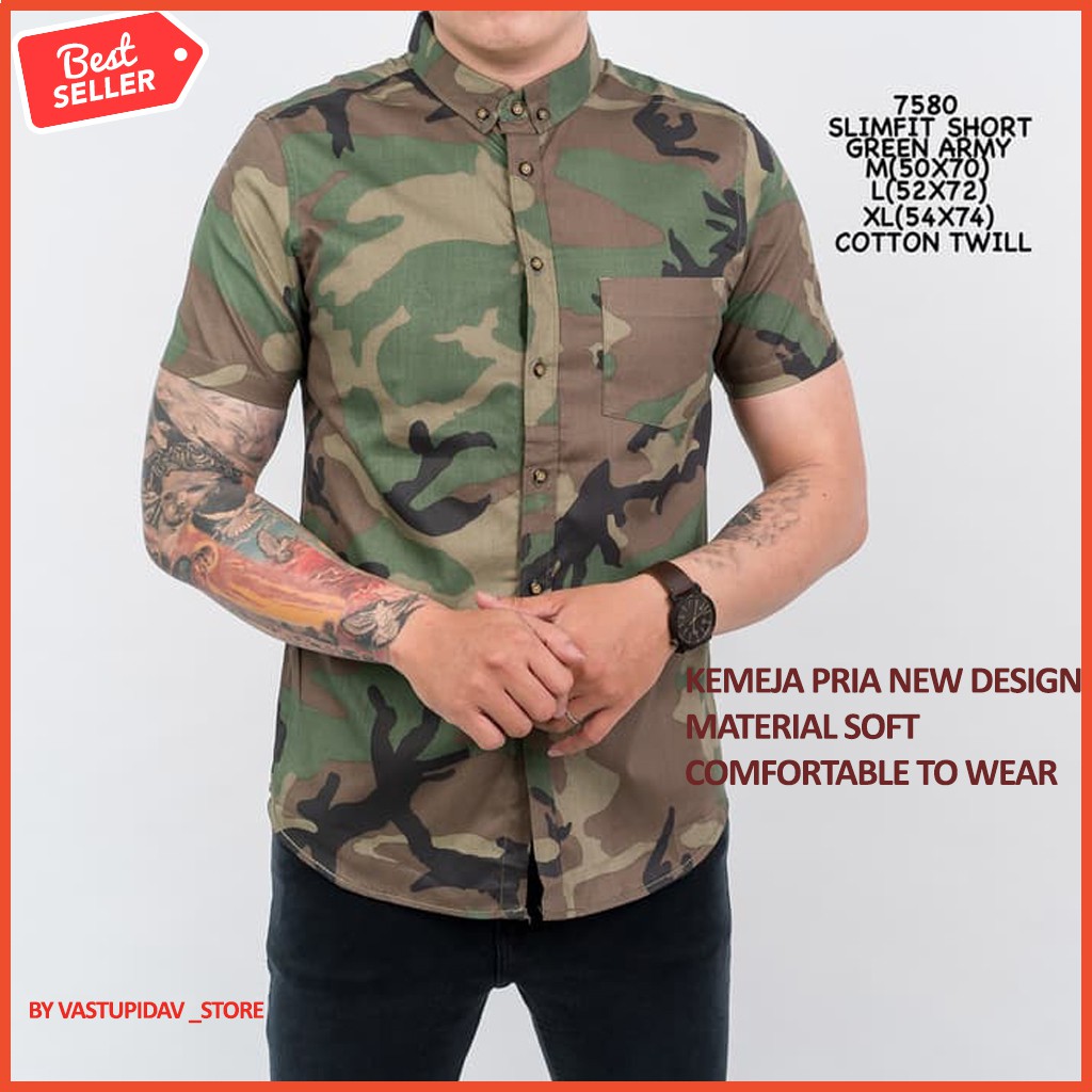 Atasan loreng tni Cowok Kemeja  Pria baju  hijau  motif army  