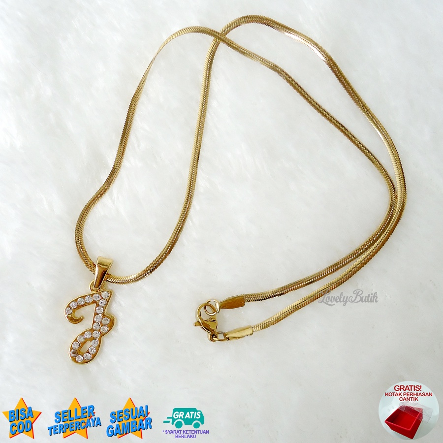 Lovelybutik - Kalung Inisial Huruf Titanium anti karat Kalung hurup Abjad Alphabet Ins J Klasik Bonus Kotak Perhiasan