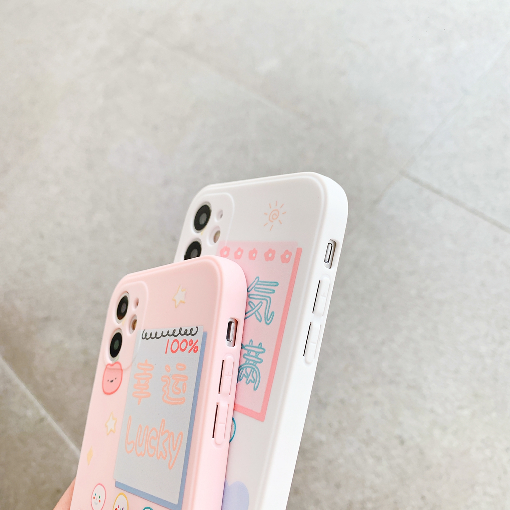 Luck bunny cute Bear pattern white iphone case 6 6s 7 8 plus XR 11 12 mini pro max Straight edge protection camera phone Cover-3