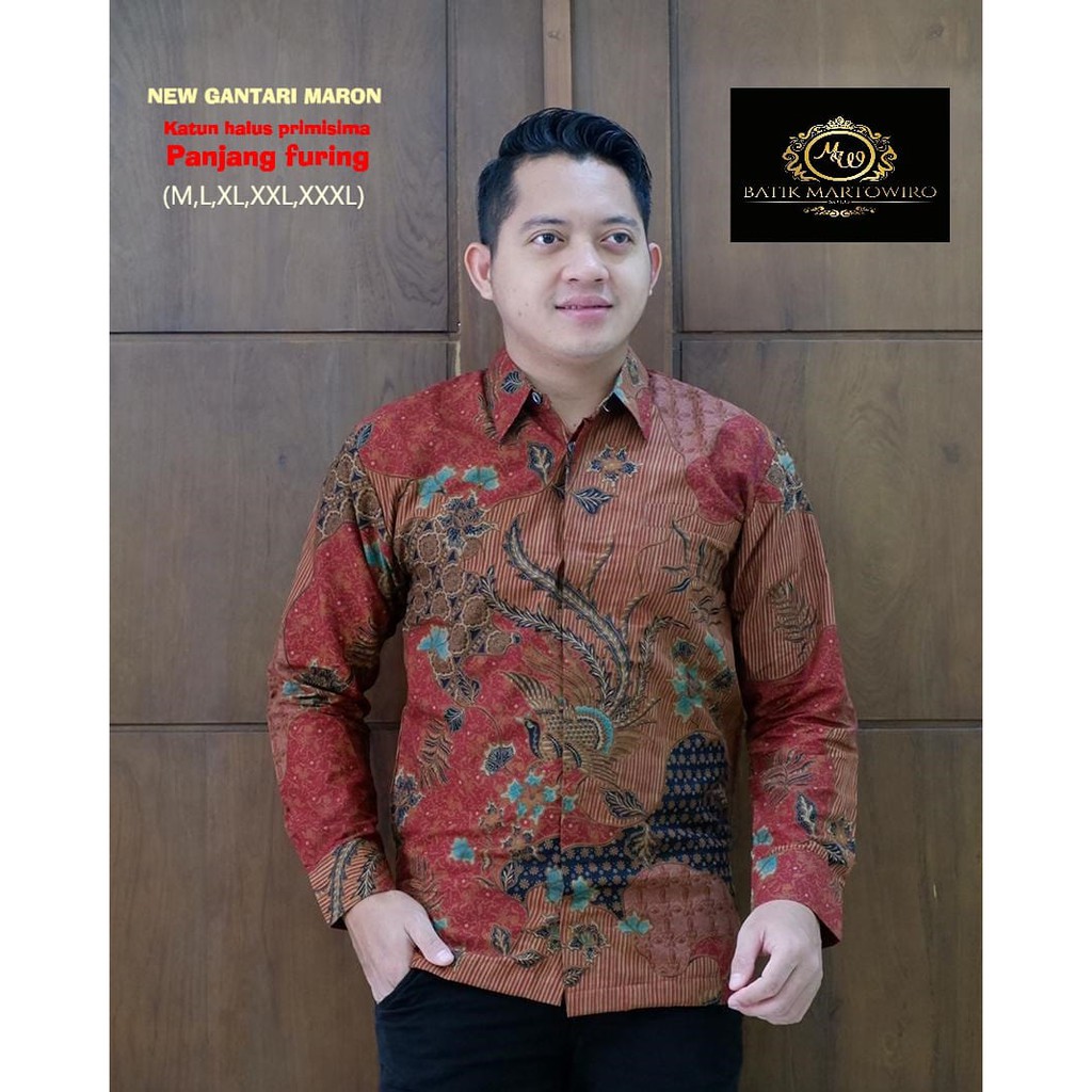 NEW GANTARI MARRON batik pria lengan panjang batik pria lengan panjang modern atasan batik