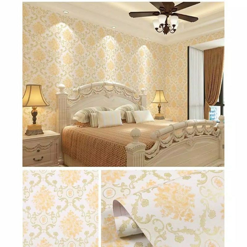 Wallpaper Stiker Dinding Motif Batik Gold Krem10m x 45cm