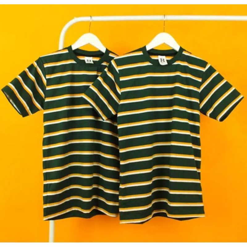 kaos stripe putih kuning army size S-5XL