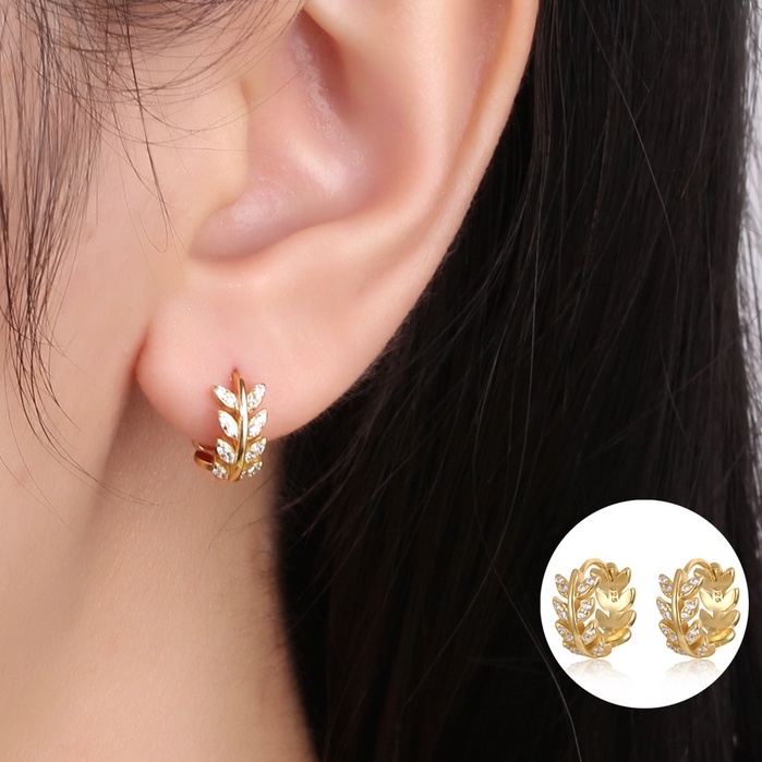 Butterfly Anting Stud Zircon Bentuk Bunga Kupu-Kupu Daun Willow Untuk Wanita