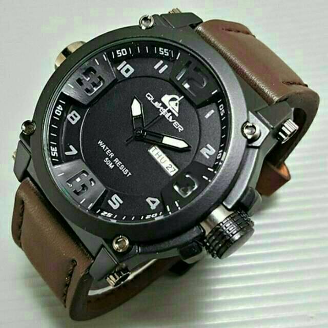 Jam Tangan Pria Quiksilver Tali Kulit Tanggal+Hari Aktif