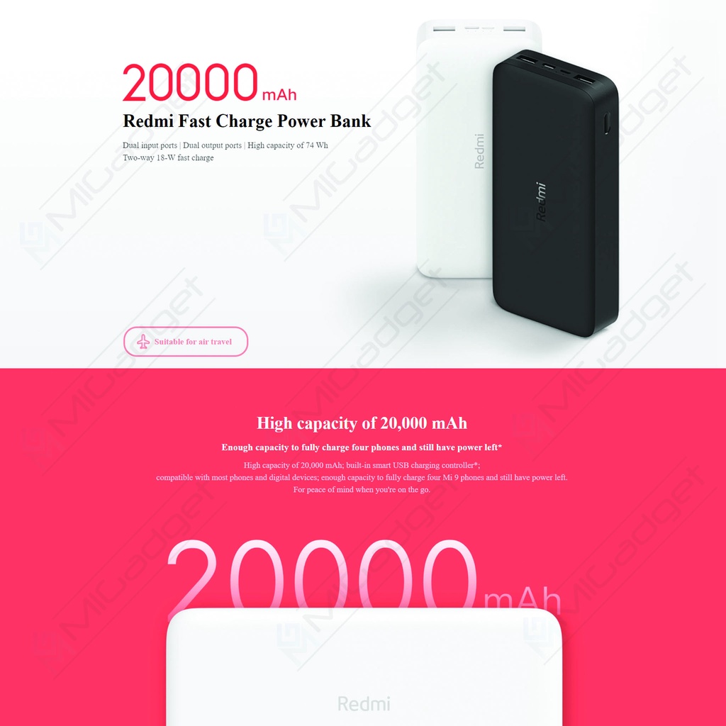 Redmi Powerbank Power Bank 20000 mAh Dual Port 18W Fast Charging