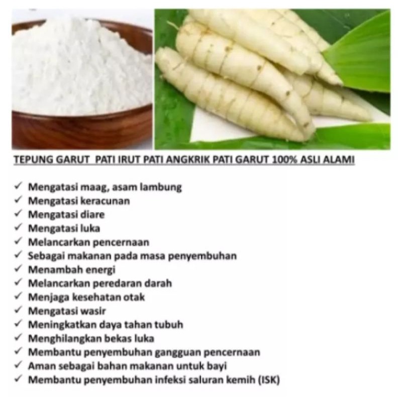 

Tepung Pati Garut IRUT asli dari petani 500 GR irut Pati angkrik halus BUBUR ASAM LAMBUNG