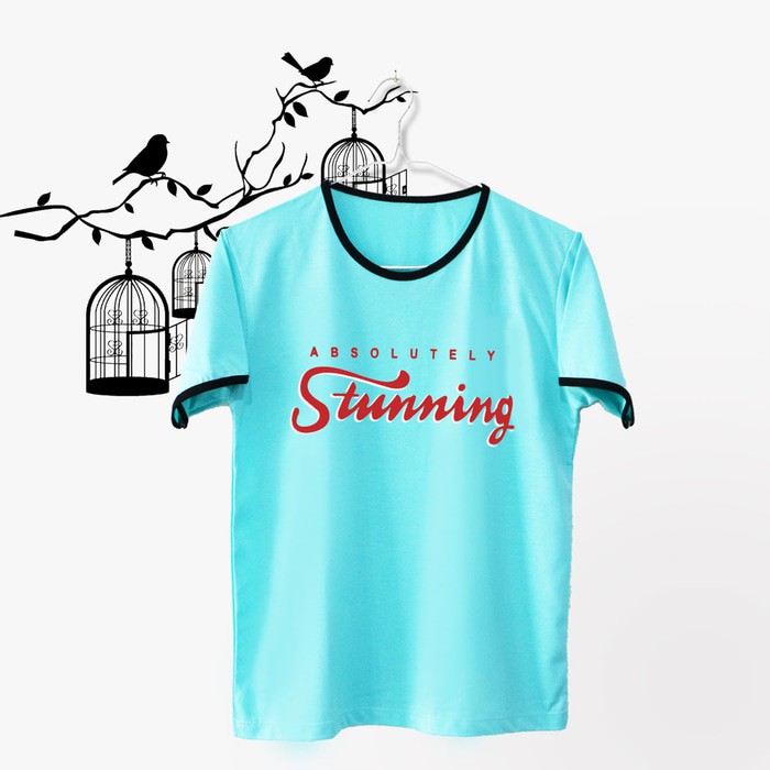 Tersedia Ringer Tee / T-Shirt / Kaos Wanita Absolutely Stunning Warna Tosca