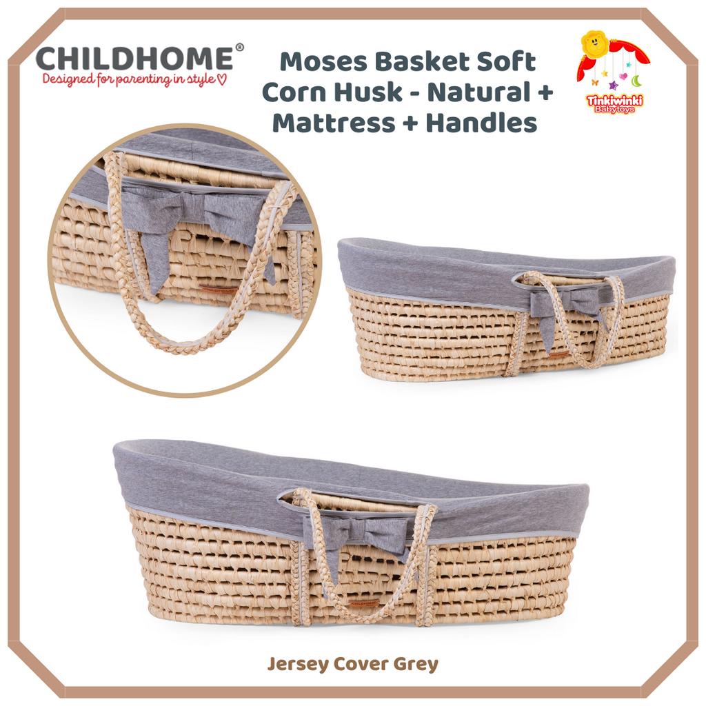 Childhome Moses Basket Soft Corn Husk - Natural + Mattress + Handles