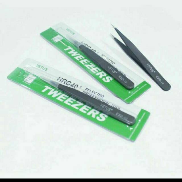 tweezers vetus esd10 model lurus jual per/1pak isi 10pcs pinset