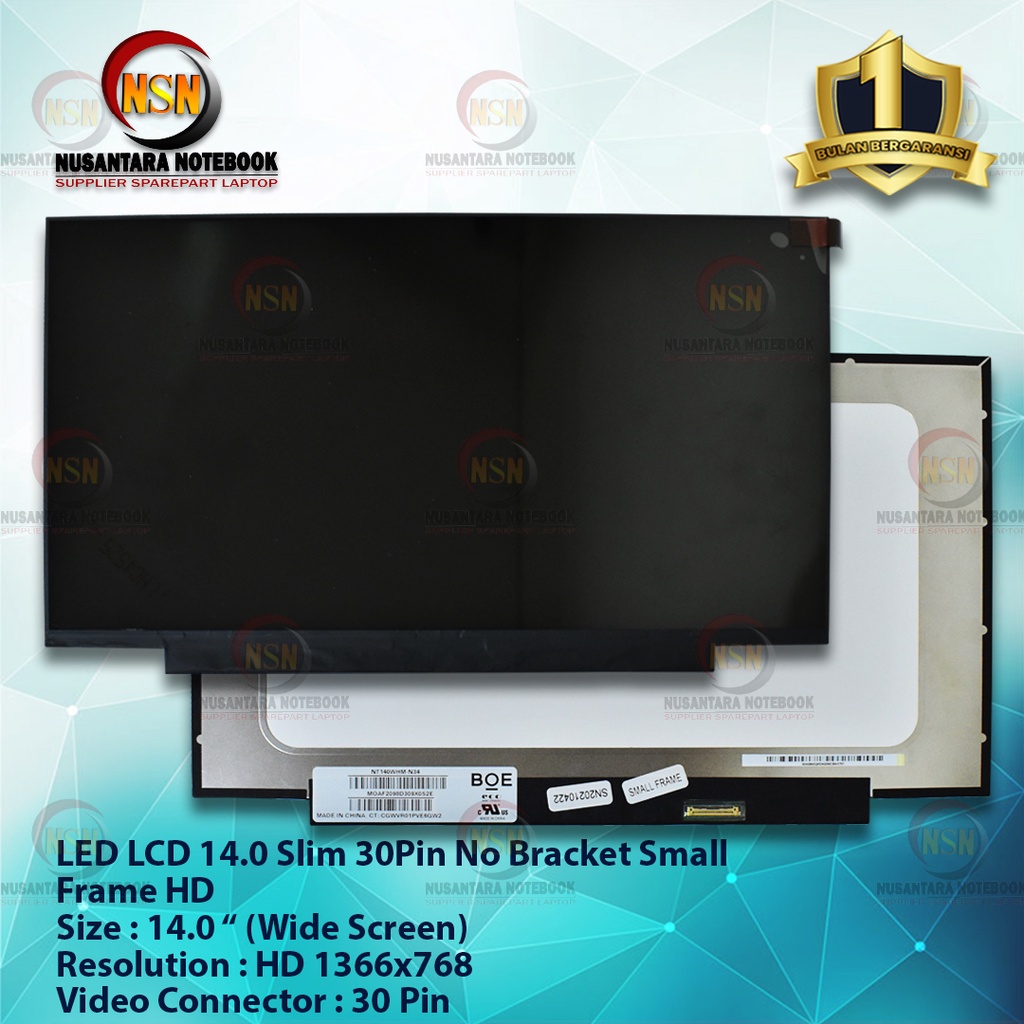 LCD LED 14.0 Inch Slim 30 Pin Small Frame No Bracket Standard 1366x768