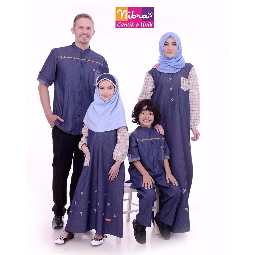 SALE Couple Family Muslim Nibras Baju Sarimbit Lebaran 44 Navy Coklat