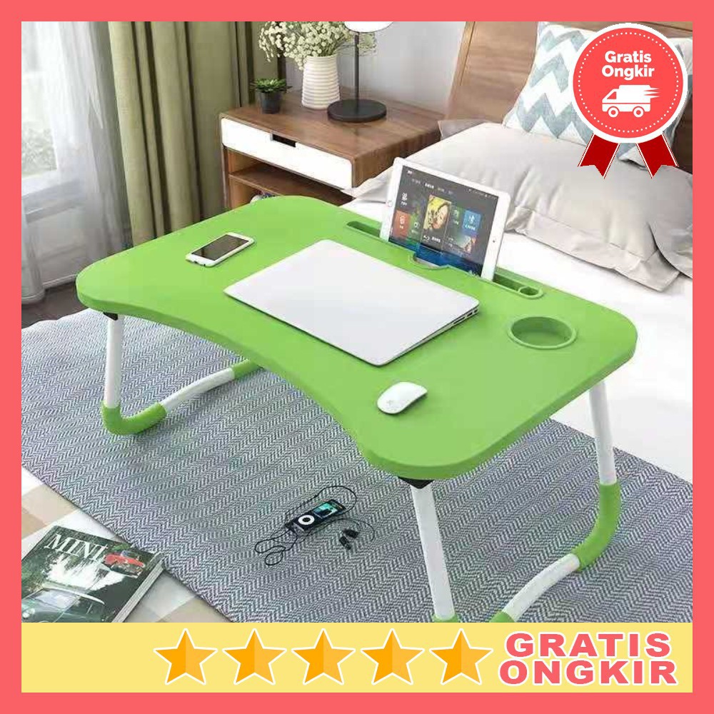 Grab Medan Meja Belajar Laptop Lipat Portable Desk + Tempat Botol Minum L62 NWDESK Wooden