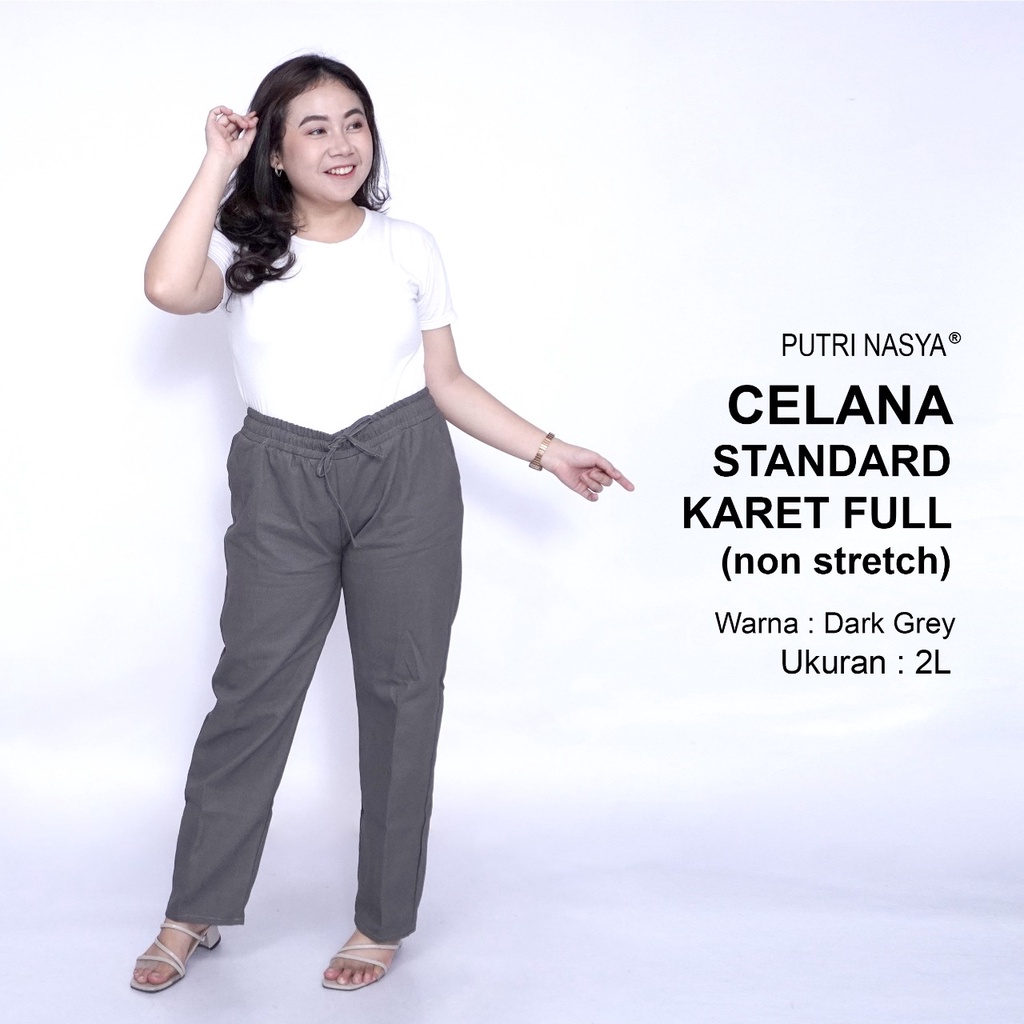 Celana Kerja Kantor Standard Karet Full (NON STRETCH) Jumbo Wanita / Celana Wanita Super Bigsize / Celana Bahan Formal Seragam Wanita / 8L,6L,5L,4L,2L,XL, all size / Celana Karet Kekinian Model Terbaru Trendy / Celana Katun Kerja Kantor Super Big Wanita