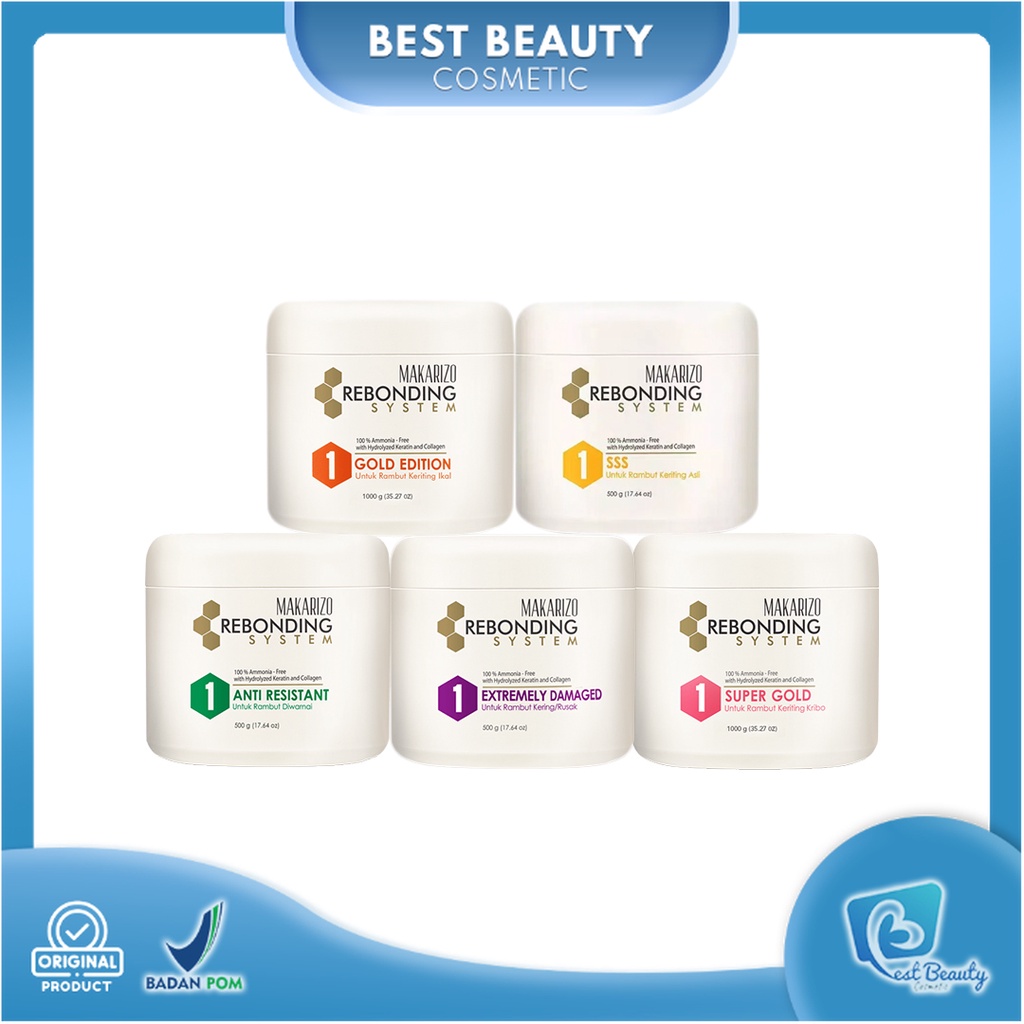 ★ BB ★ Makarizo Professional Rebonding System Straightening Cream Anti Resistant - Extremely Damaged - Gold Edition - Super Gold - SSS - 500ML - 1000ML | Pelurus Rambut