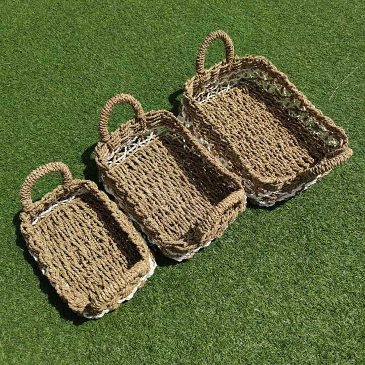 Keranjang Tray Kotak Sea Grass Handle Medium - 38x26x10cm