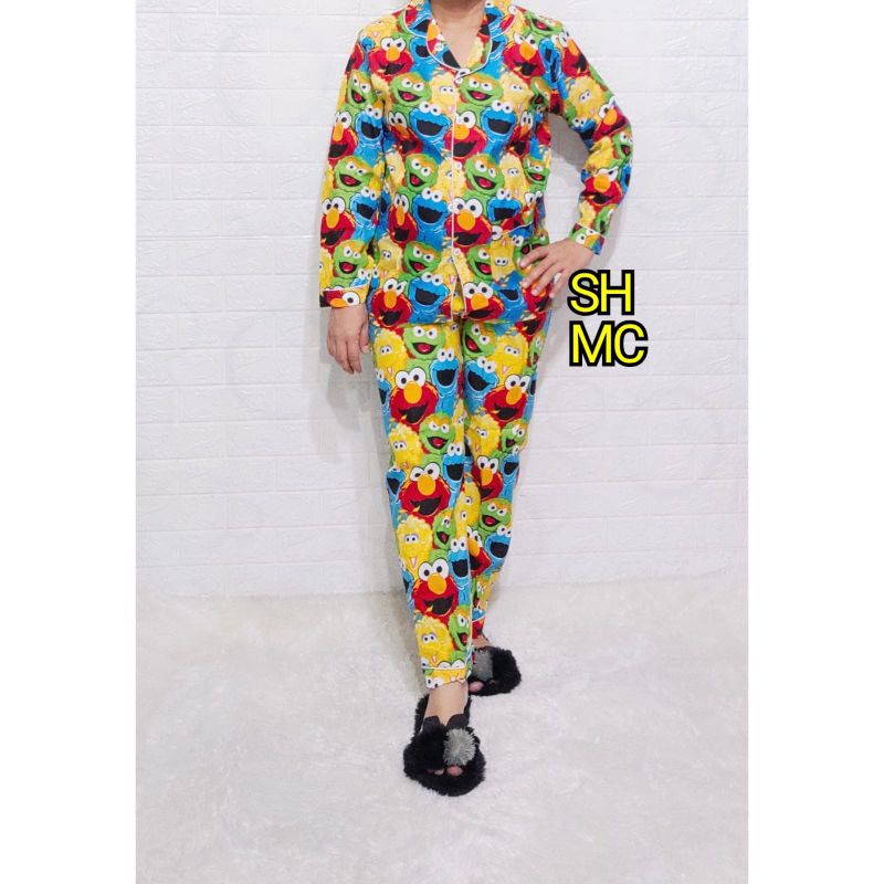 Baju Tidur Piyama Wanita Motif Elmo Pajamas Katun  / Baju Tidur setelan Wanita PP dewasa Terbaru Bigsize Kekiniaan