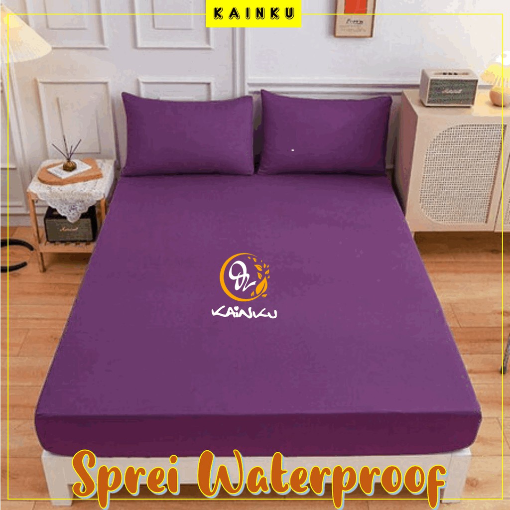 Sprei Waterproof Motif &quot;TERALIS UKIR POLOS UNGU&quot; Anti Ompol Anti Air Ukuran 180x200 120 160 180 200