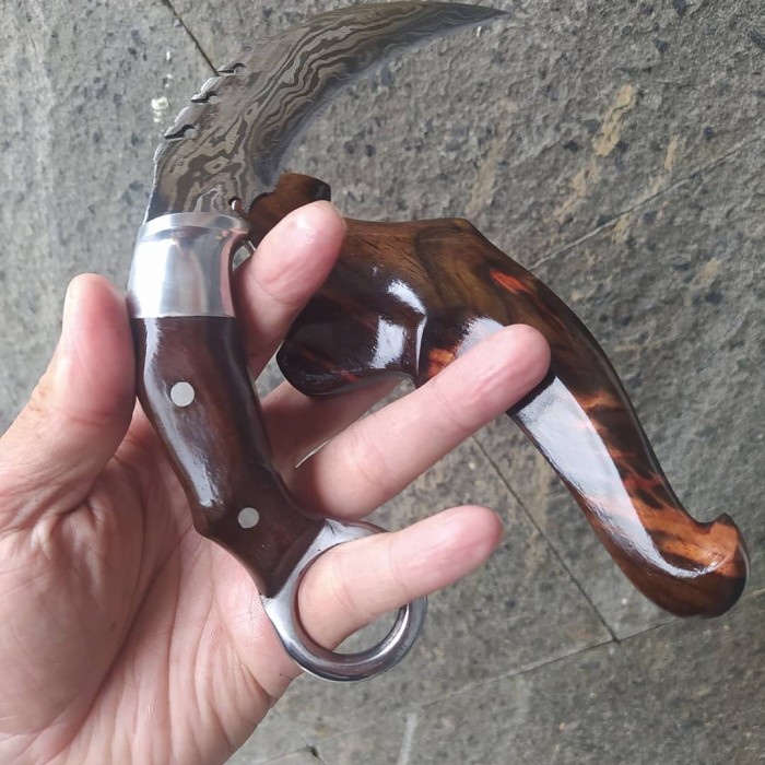 Pisau Kerambit Silat Baja Pamor Damaskus Balik Mipih Dural