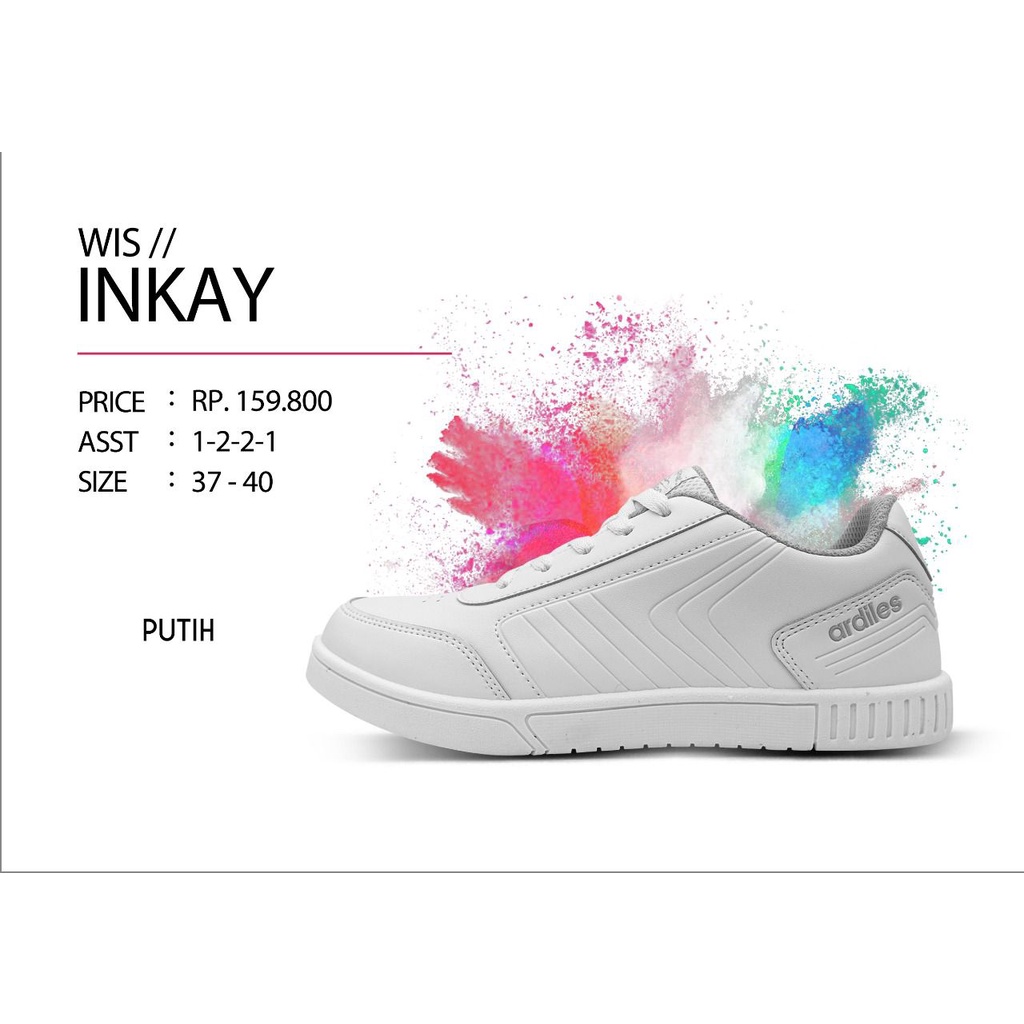 Ardiles INKAY - Sepatu Sekolah Putih Slip On Wanita Original 100% Ardiles