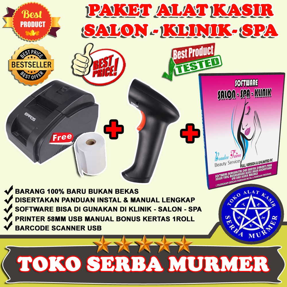 PAKET POS ALAT KASIR PRINTER THERMAL BARCODE SCAN BONUS SOFTWARE SALON SPA KLINIK