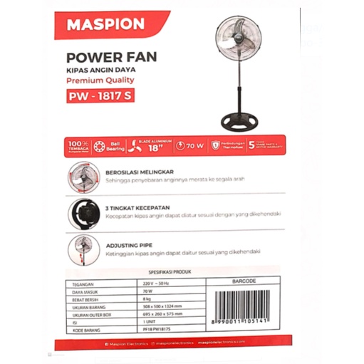 Maspion PW-1817S Power Fan Kipas Angin