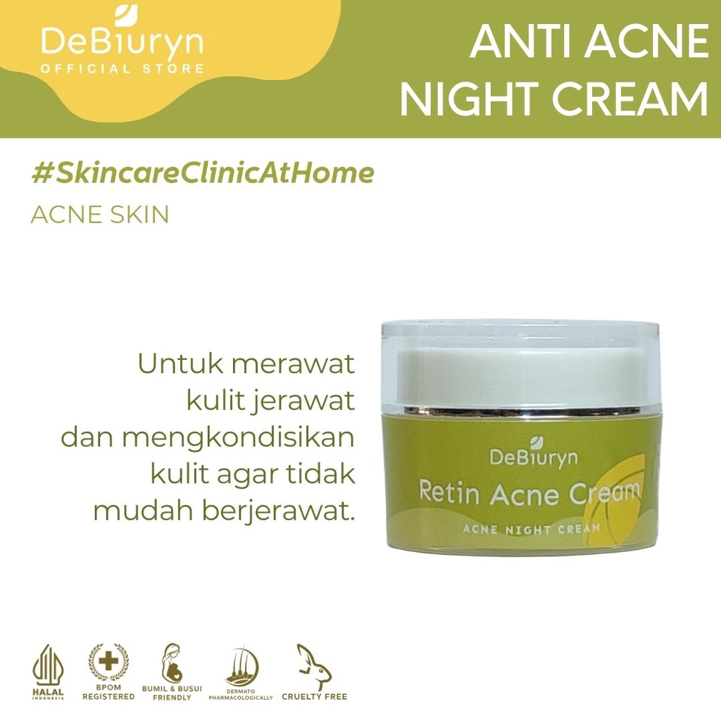 DeBiuryn Retin Acne Spot Cream - Night Cream - Krim Malam - Wajah Berminyak dan Jerawat - 10gr