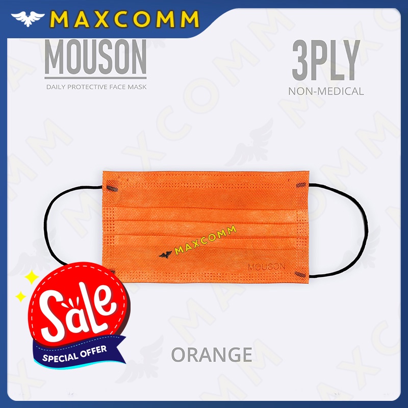 Masker Mouson 3 Ply Warna Orange isi 50 3 ply Masker Non Medis Sekali Pakai