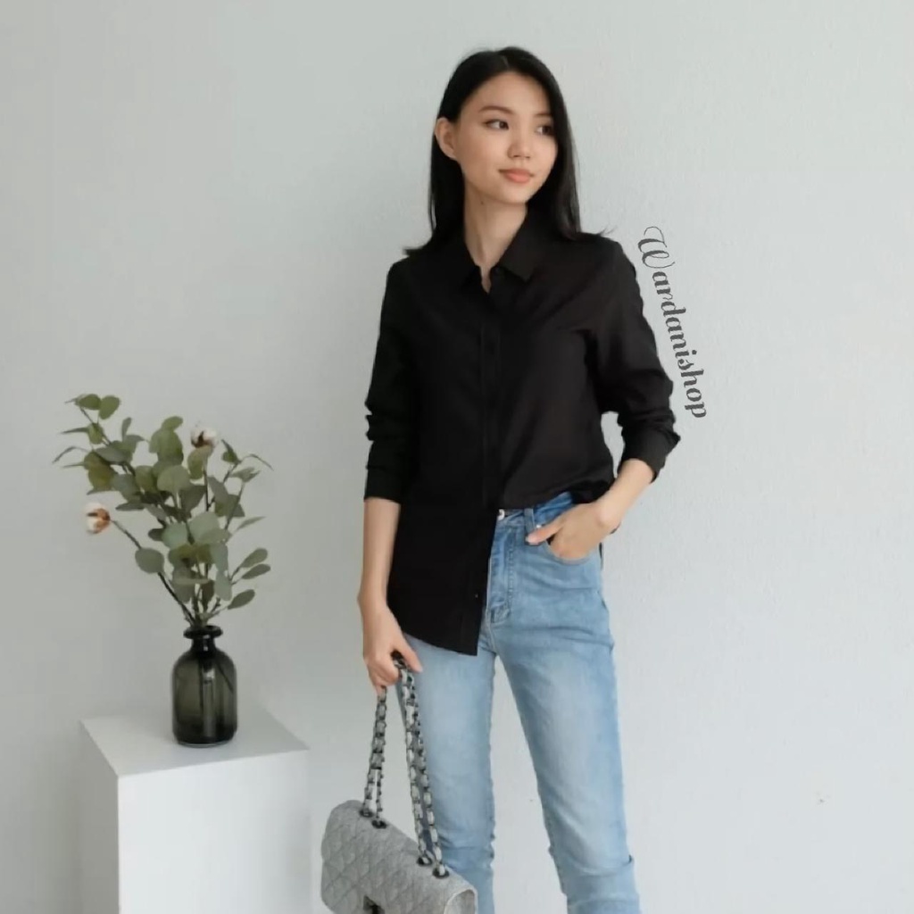 Kemeja polos / korea / Wanita / Kemeja Polos Wanita Terbaru / Kemeja Wanita Lengan Panjang / Atasan 