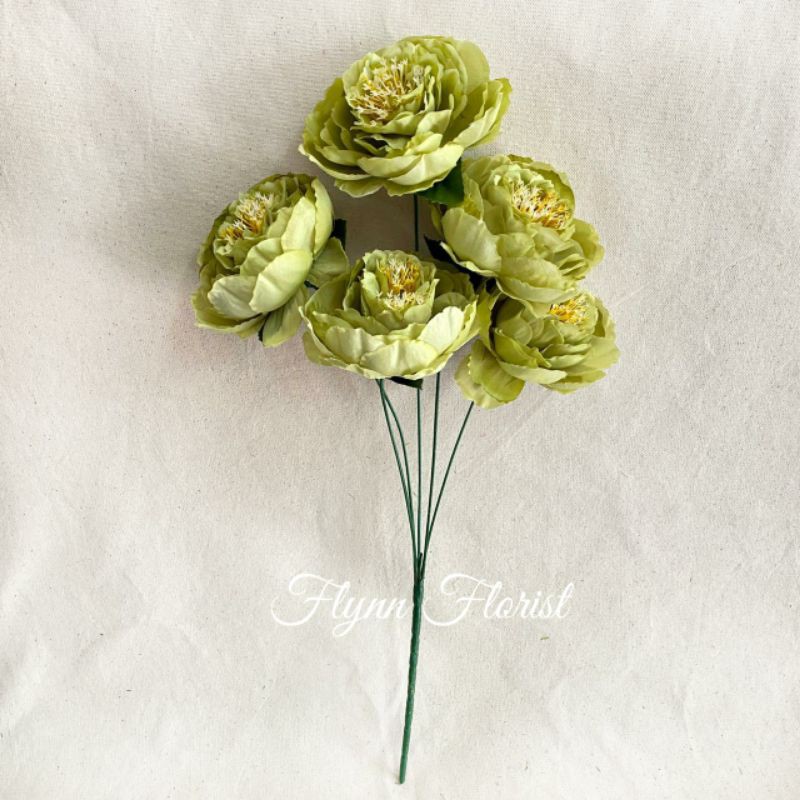 Bunga Peony Ball Japan x5 (satuan) Bunga Artificial / Bunga Plastik / Bunga Dekorasi / Pernikahan-Hijau