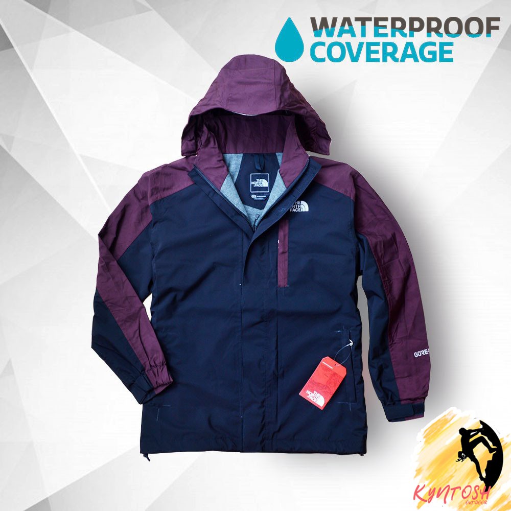 Jaket Gunung TNF Waterproof Hiking Outdoor Jacket Hitam Ungu JCMT015