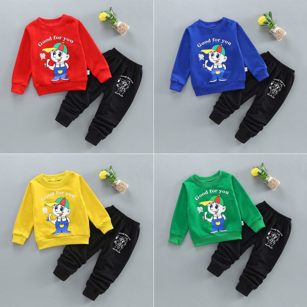 (LAKI) Setelan Ariel Kids 1-5 tahun / Set Sweater Jogger Baju Anak Joger Cowok Bahan Kaos IMPORT