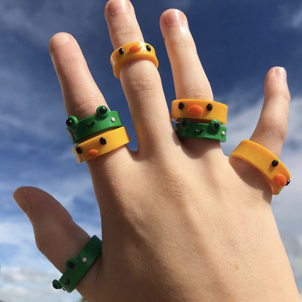 Cincin Bentuk Hewan Katak Bahan Polymer Clay Resin Untuk Wanita