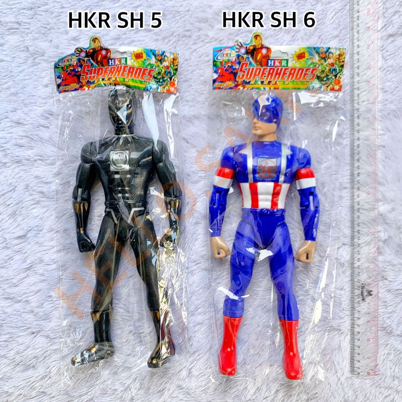 MAINAN HKR 44-050 SH 5 & 6 SUPERHEROES SUPERHERO ROBOT ROBOTAN HITAM BIRU MERAH CAPTAIN AMERIKA AMER