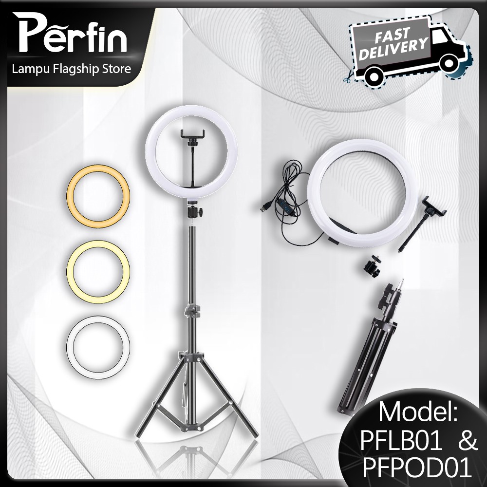 Perfin PFLB01 Lampu Ring Light 26CM Tiktok Live Untuk Foto Studio Lampu Tripod 1.2m