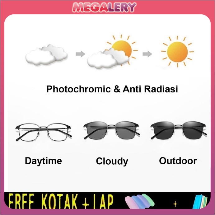 Kacamata photocromic 2 In 1 anti radiasi wanita pria Anti UV fotocromic IMPORT