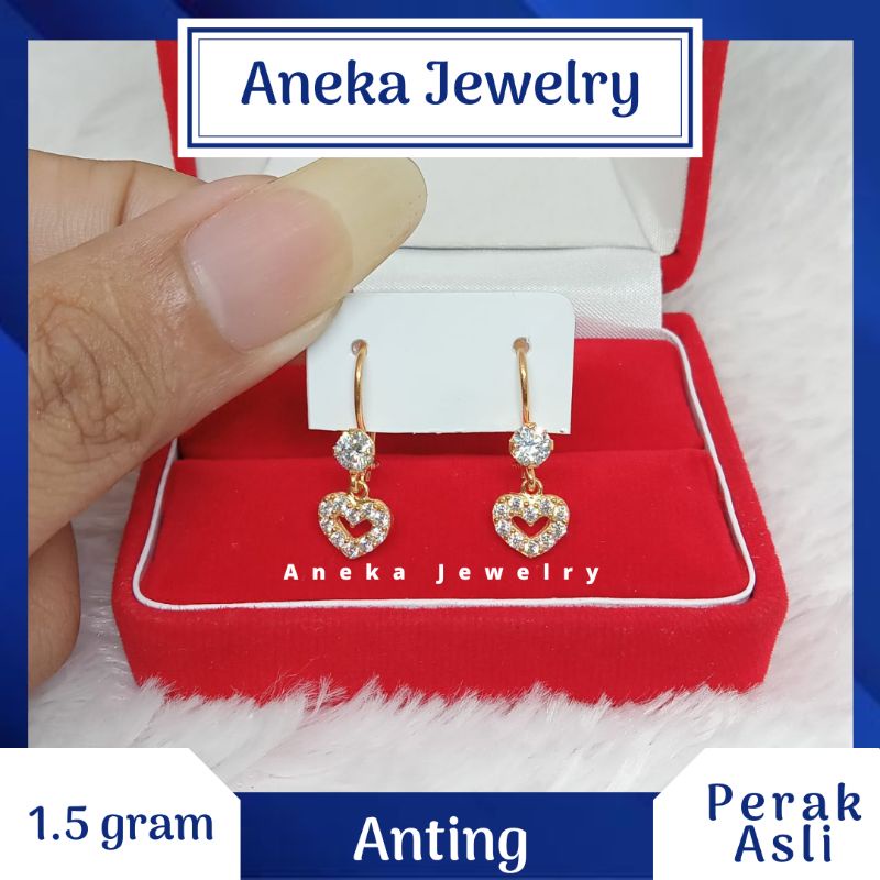 Anting Love Gantung Mata2, Perak 925, Lapis Emas Kuning