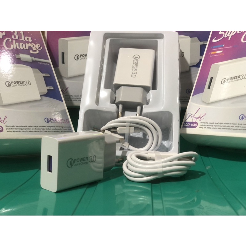 Murah Fast charging Charger original K40 3.1A Micro usb dan Type c