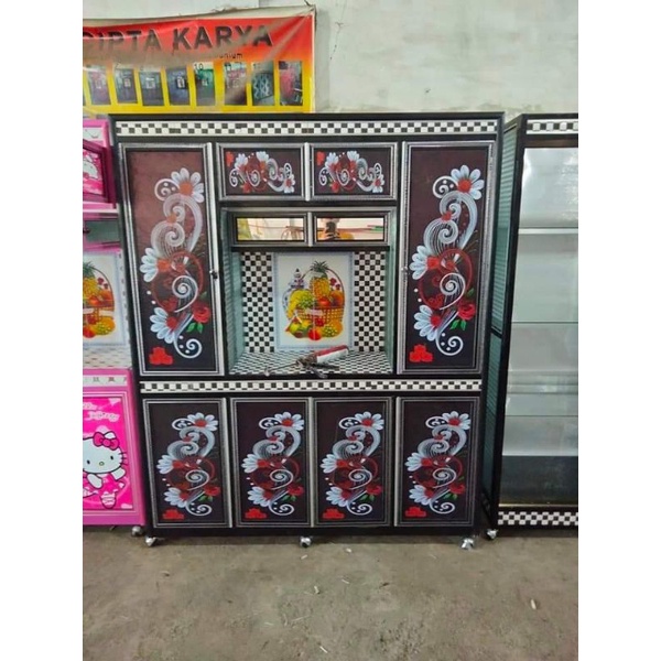 stiker rak kaca motif bunga merah