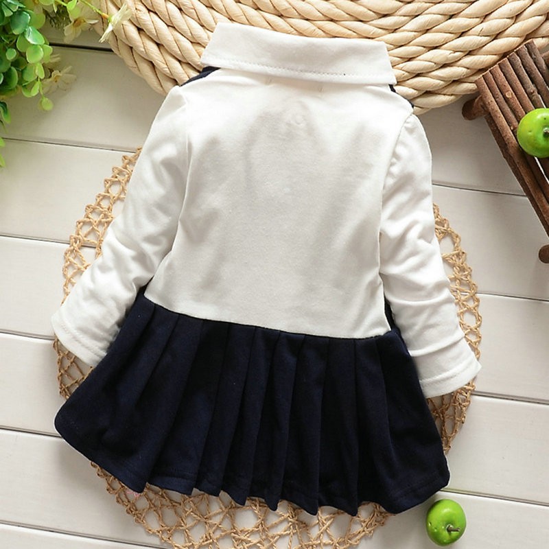 Korea Baby Girl Sweet Floral Cotton Ruffle Lapel Pleated Long Sleeve Dress