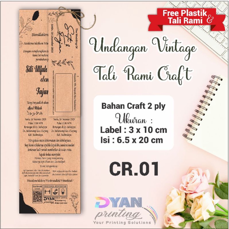 UNDANGAN VINTAGE TALI RAMI CRAFT, ELEGANT MURAH