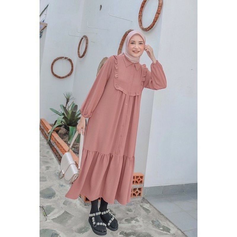 ( PROMO) MARISKA DRESS/ DRESS POLOS FULL KANCING/ CRINCLE AIRFLOW/ DRESS VIRAL/ BANYAK SIZE M, L DAN XL