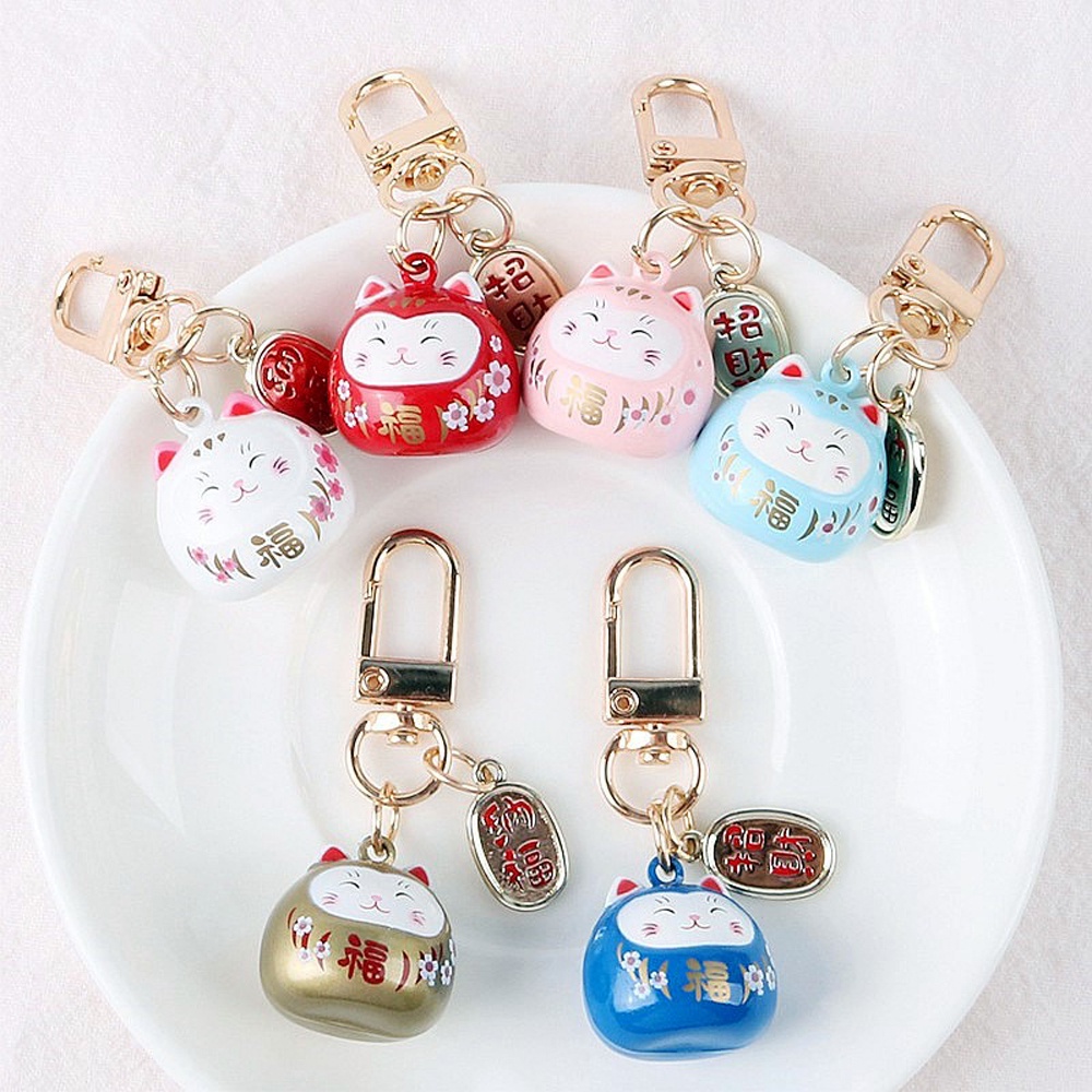 Needway  Fashion Jewelry Maneki Neko Keyrings Ornaments Gifts Pendant Lucky Cat Keychains New Cute Silicone Charm Cartoon Door Key Bag Decoration/Multicolor