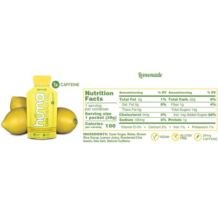 Huma Chia Energy gel Lemonade Caffeine 25mg organic