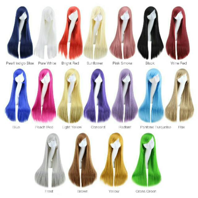 Wig lurus panjang poni samping