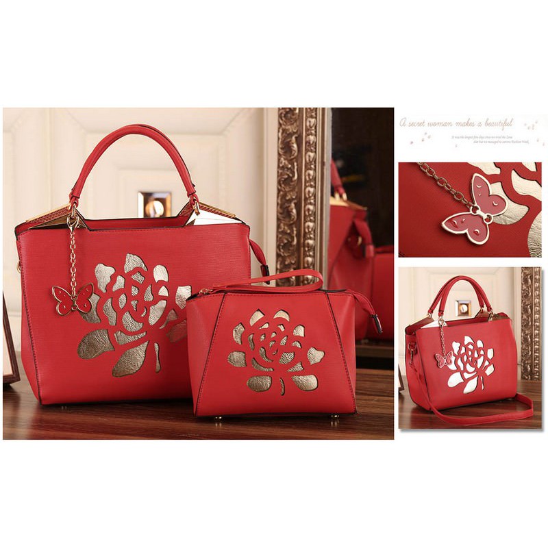 PROMO RAMADHAN SQ2496 Tas import Tas fashion mawar set 2in1 Supplier tas import A GROSIR TAS IMPOR