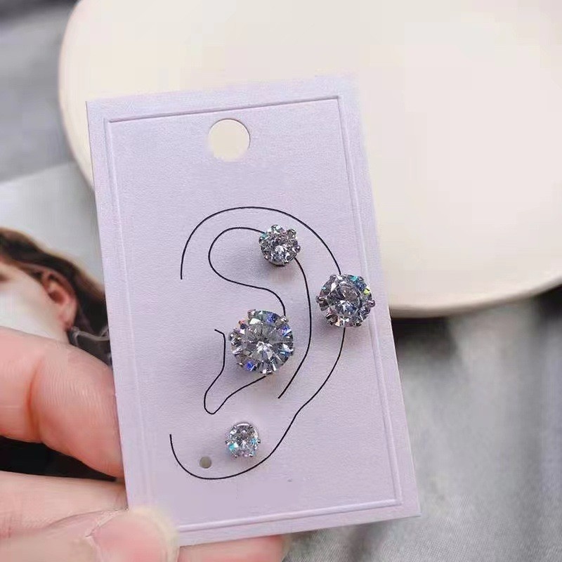 Anting Klip Tanpa Lubang Telinga Bentuk Mahkota Hias Kristal Berlian Imitasi Ukuran 4 / 5 / 6 / 7 / 8MM Untuk Wanita