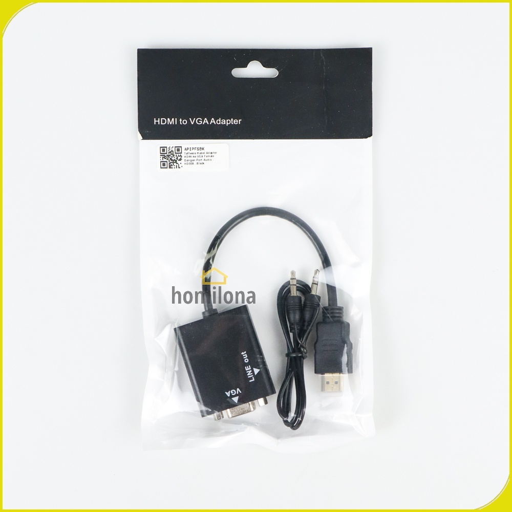 Kabel Adapter HDMI ke VGA Female Dengan Port Audio - Taffware HD008 - Black