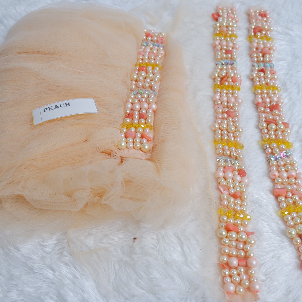 Set Veil Mutiara Susun Slayer Mutiara Susun peach-kuning